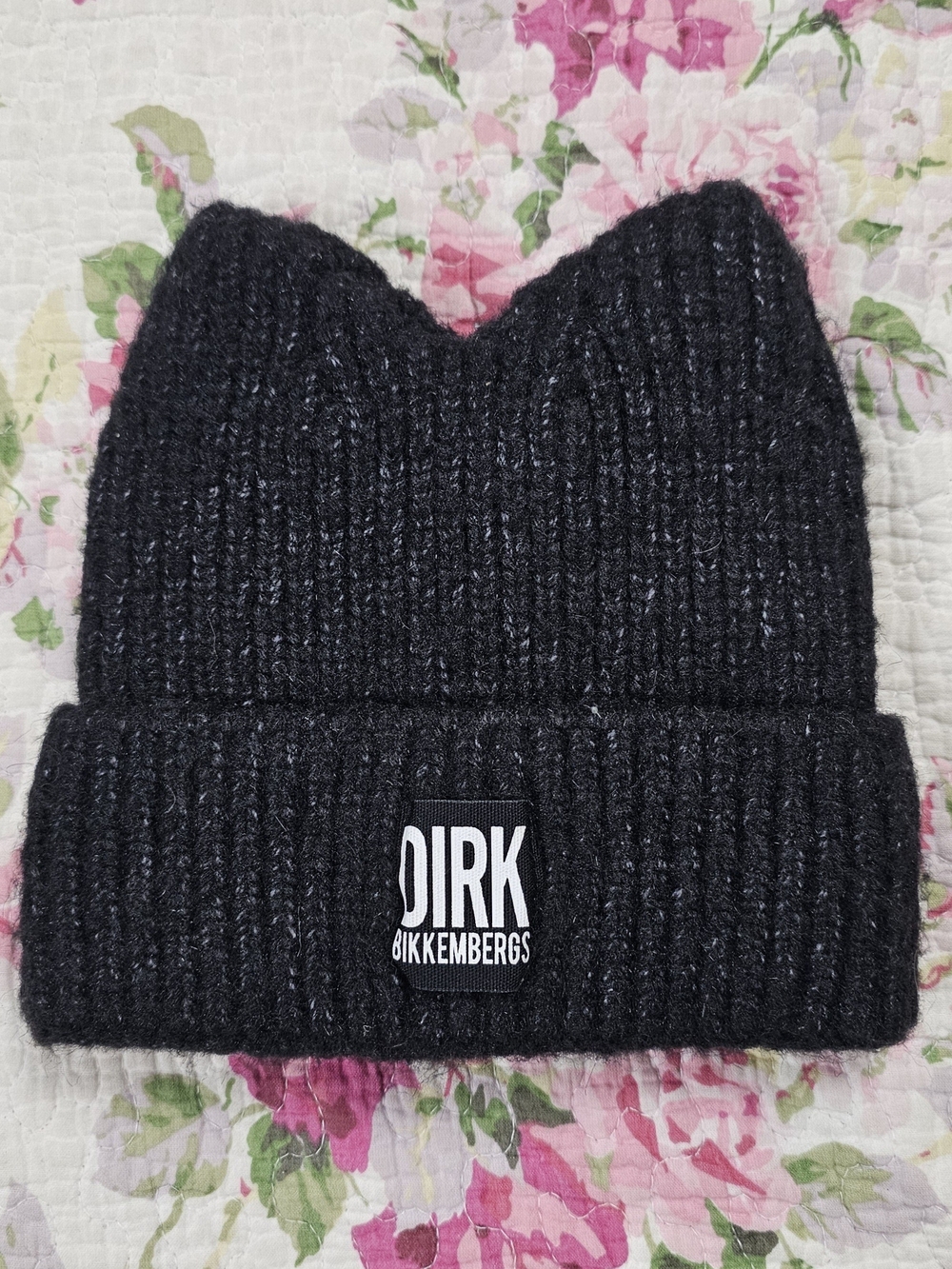 Vintage Dirk Bikkembergs Black Ribbed Wool Knit Cat Ear Beanie Hat One Size